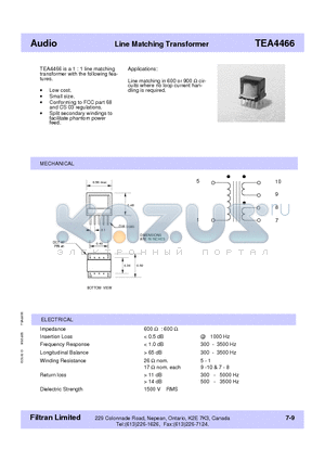 TEA4466 datasheet - Audio Line Matching Transformer