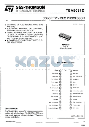 TEA5031D datasheet - COLOR TV VIDEO PROCESSOR