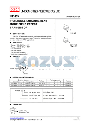 UT3409G-AE3-R datasheet - P-CHANNEL ENHANCEMENT MODE FIELD EFFECT TRANSISTOR