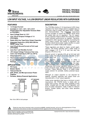 TPS72618KTT datasheet - LOW INPUT VOLTAGE, 1-A LOW-DROPOUT LINEAR REGULATORS WITH SUPERVISOR