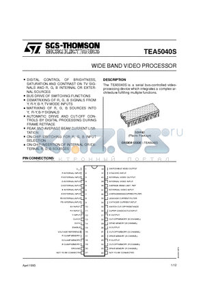 TEA5040S datasheet - WIDE BAND VIDEO PROCESSOR