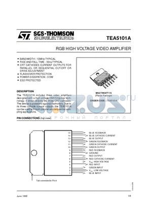 TEA5101A datasheet - RGB HIGH VOLTAGE VIDEO AMPLIFIER