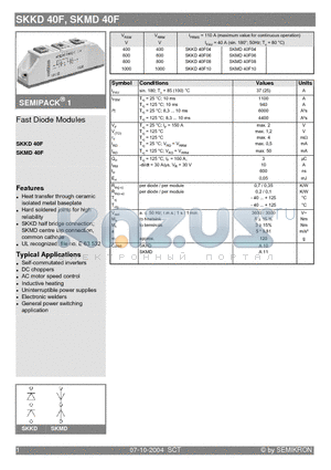 SKKD40F04 datasheet - Fast Diode Modules