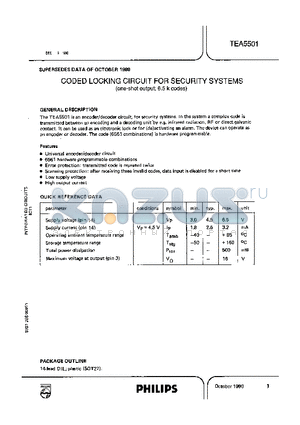 TEA5501 datasheet - CODED LOCKING CIRCUIT FOR SECURITY SYSTEMS