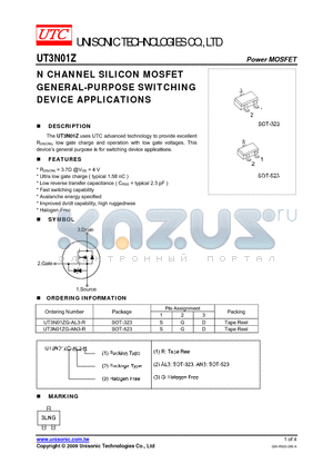 UT3N01Z datasheet - N CHANNEL SILICON MOSFET GENERAL-PURPOSE SWITCHING DEVICE APPLICATIONS