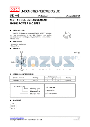 UT3N06 datasheet - N-CHANNEL ENHANCEMENT MODE POWER MOSFET