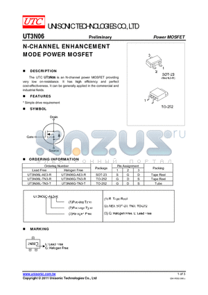 UT3N06 datasheet - N-CHANNEL ENHANCEMENT MODE POWER MOSFET