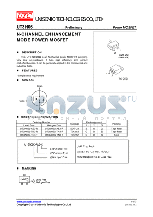 UT3N06G-TN3-T datasheet - N-CHANNEL ENHANCEMENT MODE POWER MOSFET