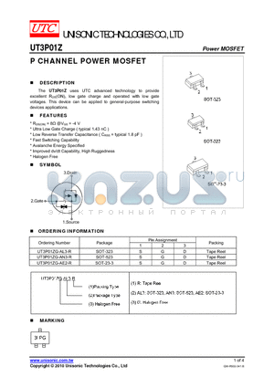 UT3P01ZG-AE2-R datasheet - P CHANNEL POWER MOSFET