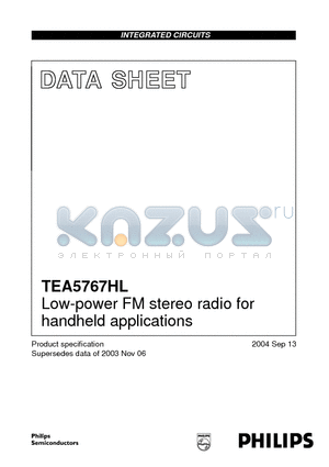 TEA5767HL datasheet - Low-power FM stereo radio for handheld applications