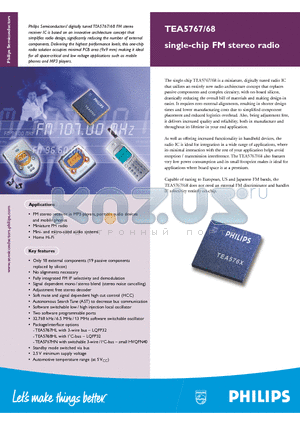 TEA5768 datasheet - single-chip FM stereo radio