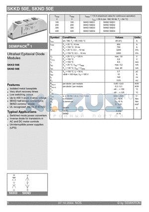 SKKD50E datasheet - Ultrafast Epitaxial Diode Modules