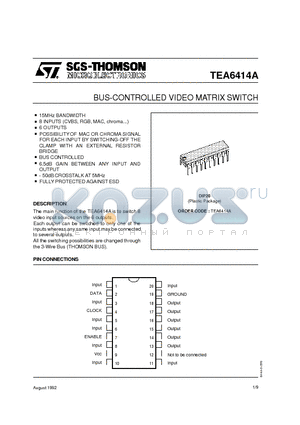 TEA6414A datasheet - BUS-CONTROLLED VIDEO MATRIX SWITCH