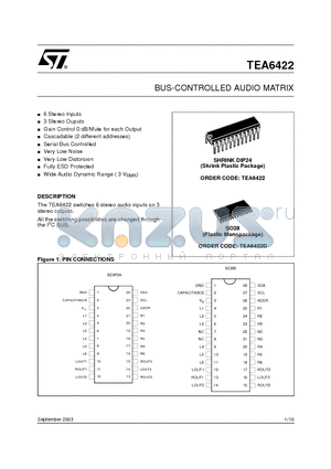 TEA6422D datasheet - BUS-CONTROLLED AUDIO MATRIX