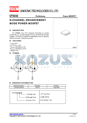 UT4232 datasheet - N-CHANNEL ENHANCEMENT MODE POWER MOSFET