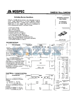 S40D30 datasheet - SCHOTTKY BARRIER RECTIFIERS(40A,30-60V)