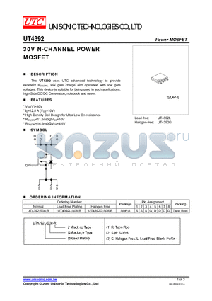 UT4392L-S08-R datasheet - 30V N-CHANNEL POWER MOSFET