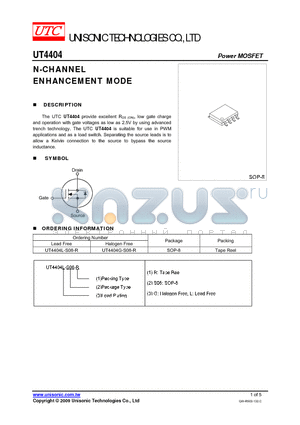 UT4404L-S08-R datasheet - N-CHANNEL ENHANCEMENT MODE