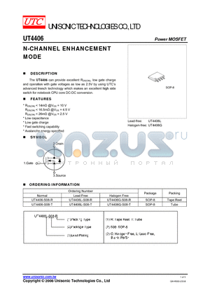 UT4406-S08-R datasheet - N-CHANNEL ENHANCEMENT MODE