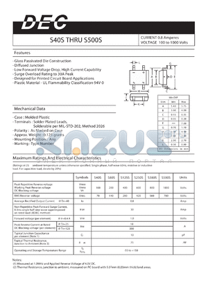 S40S datasheet - CURRENT 0.8 AMPERES VOLTAGE 100 TO 1000 VOLTS