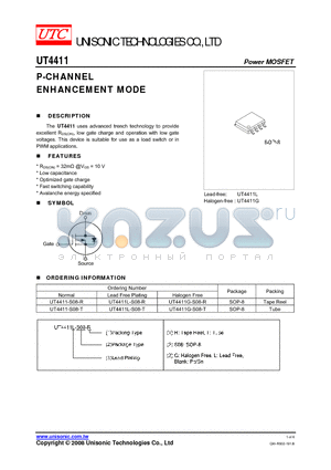 UT4411 datasheet - P-CHANNEL ENHANCEMENT MODE