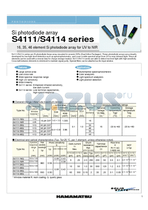 S4111 datasheet - Si photodiode array 16, 35, 46 element Si photodiode array for UV to NIR