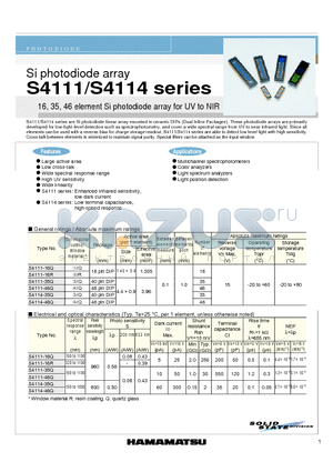 S4111-46Q datasheet - Si photodiode array 16, 35, 46 element Si photodiode array for UV to NIR