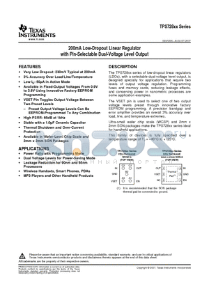 TPS728120150DRVR datasheet - 200mA Low-Dropout Linear Regulator with Pin-Selectable Dual-Voltage Level Output