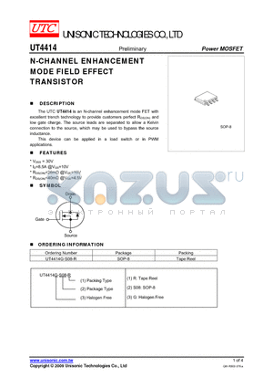 UT4414 datasheet - N-CHANNEL ENHANCEMENT MODE FIELD EFFECT TRANSISTOR