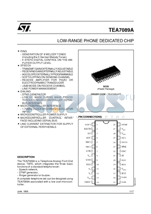 TEA7089 datasheet - LOW-RANGE PHONE DEDICATED CHIP