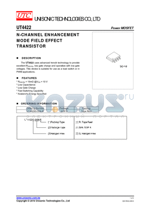 UT4422 datasheet - N-CHANNEL ENHANCEMENT MODE FIELD EFFECT TRANSISTOR