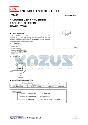 UT4430L-S08-R datasheet - N-CHANNEL ENHANCEMENT MODE FIELD EFFECT TRANSISTOR