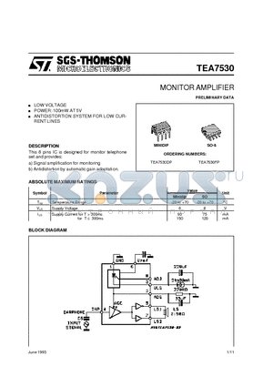 TEA7530DP datasheet - MONITOR AMPLIFIER