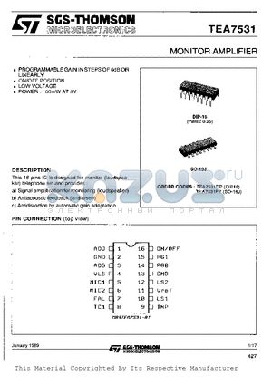 TEA7531 datasheet - MONITOR AMPLIFIER