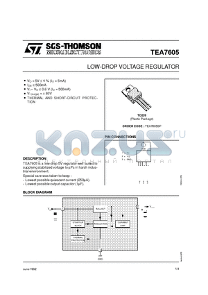 TEA7605 datasheet - LOW-DROP VOLTAGE REGULATOR