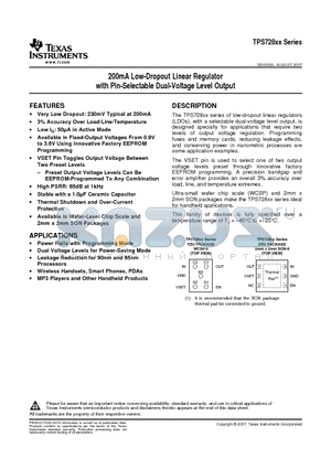 TPS728185315DRVRG4 datasheet - 200mA Low-Dropout Linear Regulator with Pin-Selectable Dual-Voltage Level Output