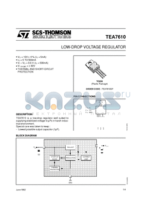 TEA7610SP datasheet - LOW-DROP VOLTAGE REGULATOR