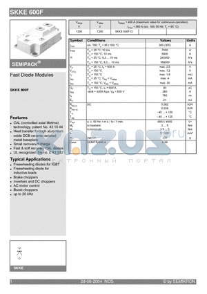 SKKE600F12 datasheet - Fast Diode Modules