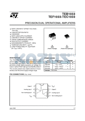 TEB1033N datasheet - PRECISION DUAL OPERATIONAL AMPLIFIERS