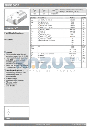 SKKE600F datasheet - Fast Diode Modules