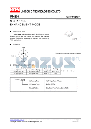 UT4800L-S08-R datasheet - N-CHANNEL ENHANCEMENT MODE