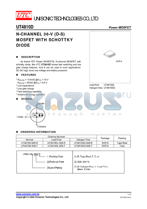 UT4810D-S08-T datasheet - N-CHANNEL 30-V (D-S) MOSFET WITH SCHOTTKY DIODE