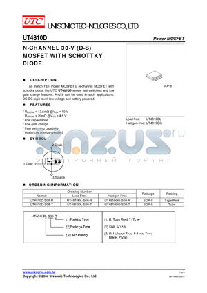 UT4810DG-S08-R datasheet - N-CHANNEL 30-V (D-S) MOSFET WITH SCHOTTKY DIODE