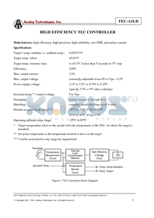 TEC-A1-3V-XX-S datasheet - HIGH EFFICIENCY TEC CONTROLLER