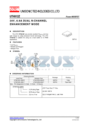 UT4812ZL-S08-T datasheet - 30V, 6.9A DUAL N-CHANNEL ENHANCEMENT MODE