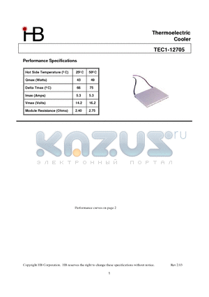 TEC1-12705 datasheet - Thermoelectric Cooler