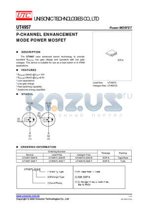 UT4957 datasheet - P-CHANNEL ENHANCEMENT MODE POWER MOSFET