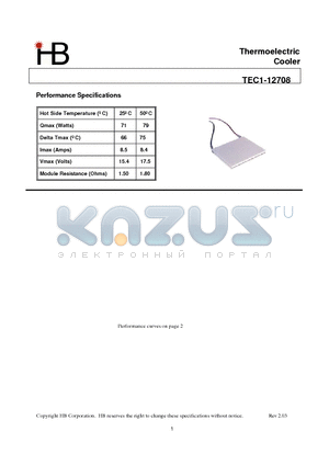 TEC1-12708 datasheet - Thermoelectric Cooler