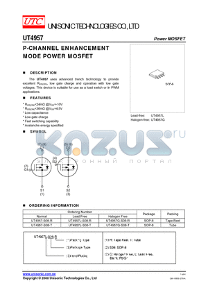 UT4957L-S08-T datasheet - P-CHANNEL ENHANCEMENT MODE POWER MOSFET