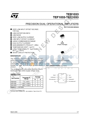 TEC1033 datasheet - PRECISION DUAL OPERATIONAL AMPLIFIERS